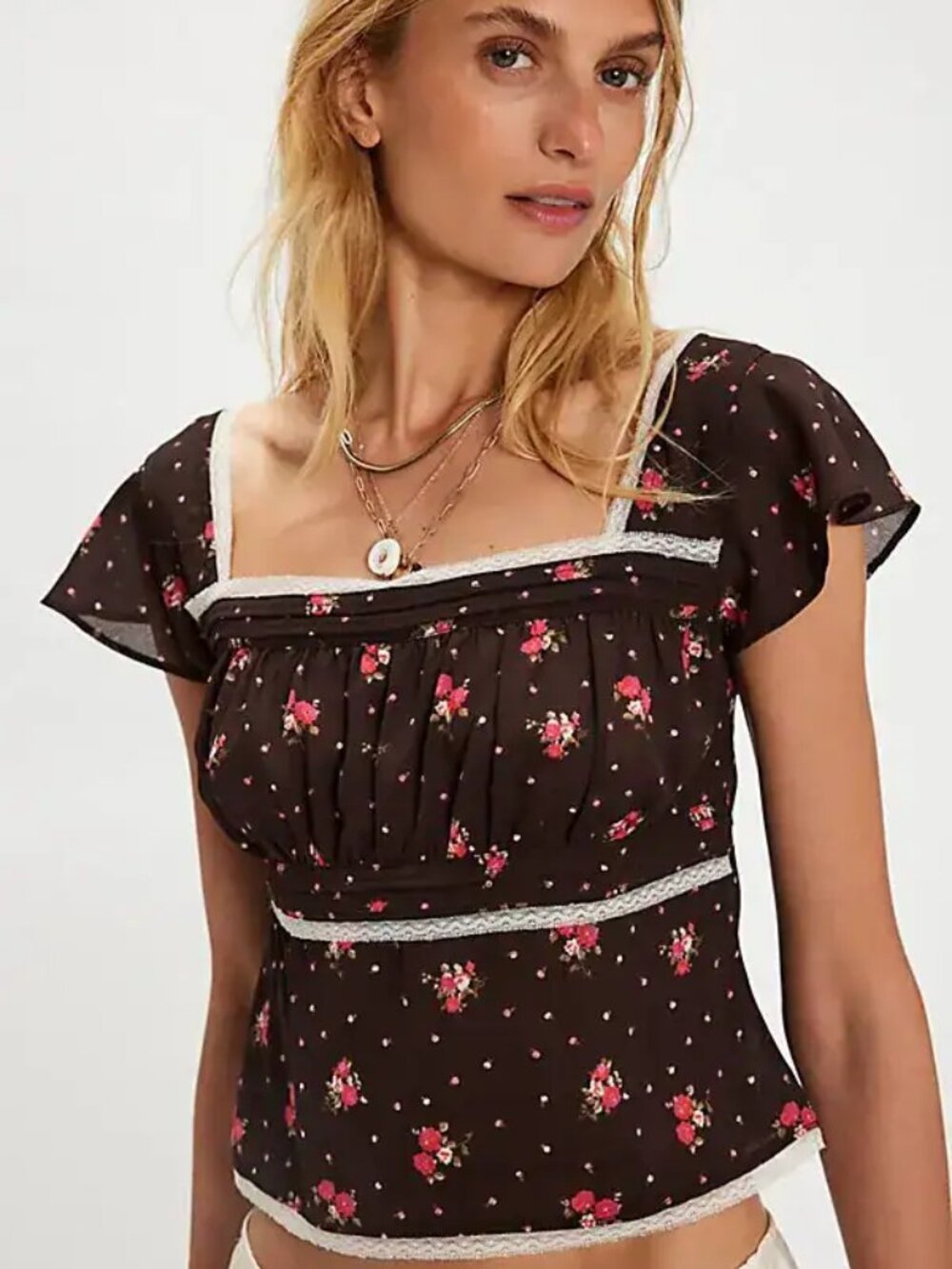 Free People Prairie Field Black Coffee Combo Top Size S